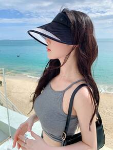 1頂女式大邊沿太陽帽,適用於騎行和旅遊等戶外活動；男女皆宜的帶有字母m網眼遮陽帽,適用於日常穿搭 - 字母 - 查看 15