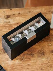Estuche Organizador De Relojes Y Joyas En Madera, Reloj Caja Organizadora De Madera De Alta Calidad, Caja de Reloj Con 6 Compartimentos, Caja de Reloj de Con 6 Ranuras, Relojero Con Tapa Premium, Bote Para Joyas - Multicolor - Ver 2