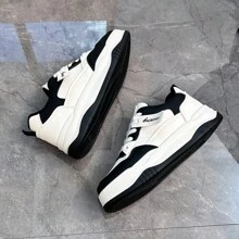 女士春季新款韓國風格INS潮流粗跟鞋，適用於學生休閒穿著，春秋季 - 黑色 - 查看 5