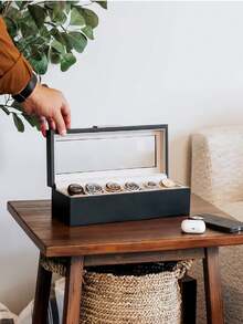 Estuche Organizador De Relojes Y Joyas En Madera, Reloj Caja Organizadora De Madera De Alta Calidad, Caja de Reloj Con 6 Compartimentos, Caja de Reloj de Con 6 Ranuras, Relojero Con Tapa Premium, Bote Para Joyas - Multicolor - Ver 4