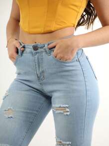 Jeans Dama Pantalones Mujer Mezclilla Stretch Sexy Jeans Jeans para Mujer Pantalón De Mezclilla para Dama - Azul lavado medio - Ver 7