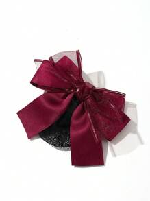 1pc Women's Double Layer Bow Hair Clip With Mesh Net Design, Suitable For Nurse, Bank Teller, Flight Attendant, Daily Commute Use Elegant - Burgundy - View 2