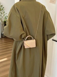 女士迷你链条手柄斜挎方形包单肩包/手提包 - 金色 - 查看 9