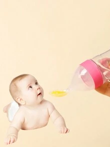 1pc 90ml Baby Milk Bottle Baby Food Feeder With Silicone Spoon, Perfect For Daily Or Outdoor Use, Comes With A Storage Box For Dustproof And Hygiene, Packed In Pp Box
