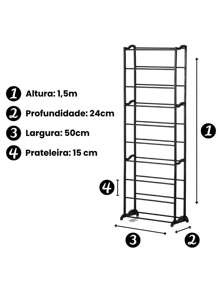 Sapateira Vertical Inox Luxo 20 pares de 10 andores 50x16x140 cm - Preto - Visão 2