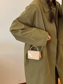 女士迷你链条手柄斜挎方形包单肩包/手提包 - 金色 - 查看 10