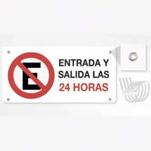 Señalamiento Letrero Señal No Estacionarse Entrada Y Salida Las 24 Horas, Plástico estireno, medida 19 cm X 40 cm. - Rojo y blanco - Ver 1