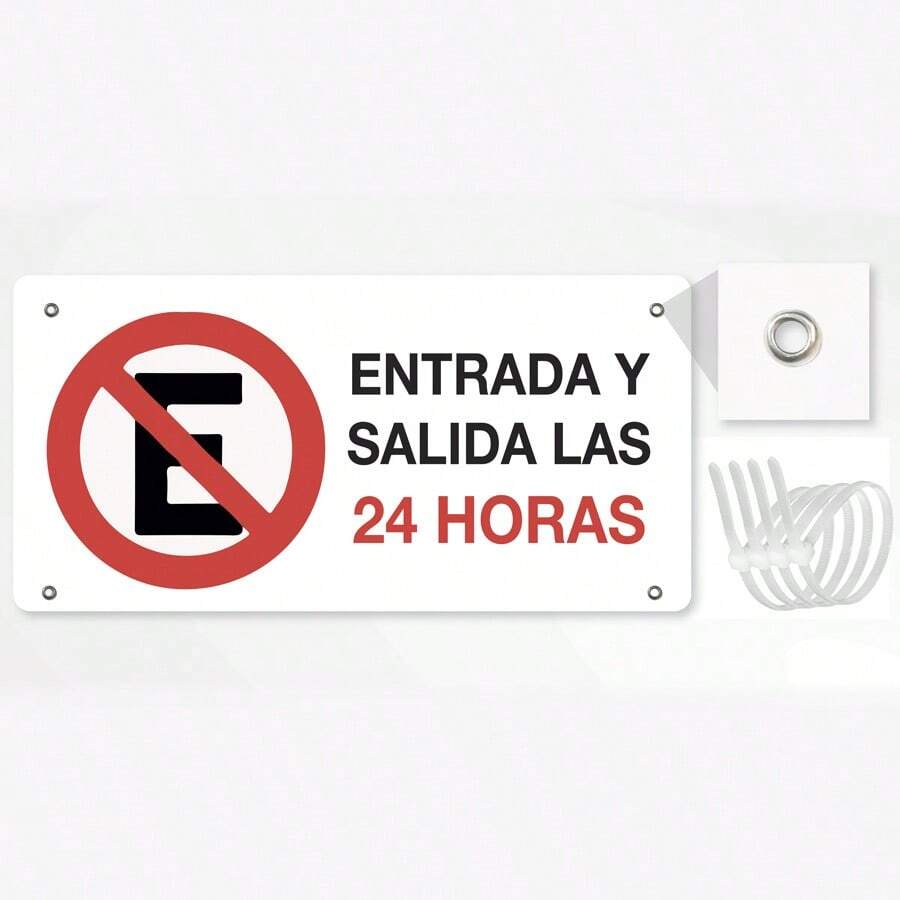 Señalamiento Letrero Señal No Estacionarse Entrada Y Salida Las 24 Horas, Plástico estireno, medida 19 cm X 40 cm. - Rojo y blanco - Ver 1