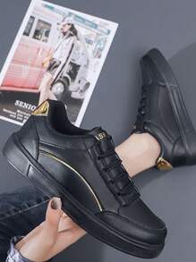 Của phụ nữ Mùa Đông Giày thể thao , Trắng , Phong cách ins , Giải trí , Hàn Quốc , Kích thước lớn , Đúng mốt - màu đen - Xem 1