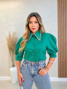 Women Blouses - Màu xanh lá cây đậm - Xem 1