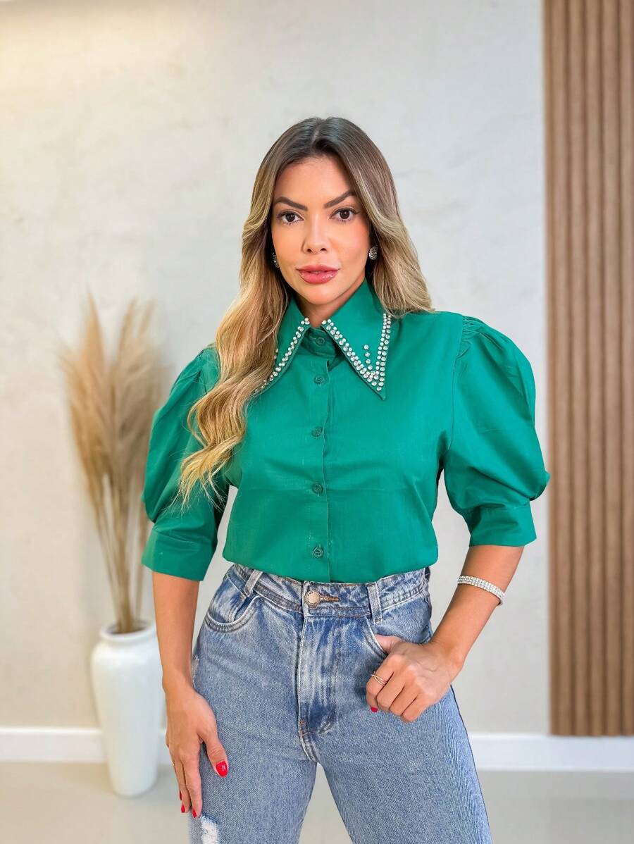 Women Blouses - Màu xanh lá cây đậm - Xem 1