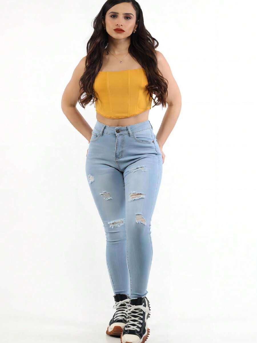 Jeans Dama Pantalones Mujer Mezclilla Stretch Sexy Jeans Jeans para Mujer Pantalón De Mezclilla para Dama - Azul lavado medio - Ver 1