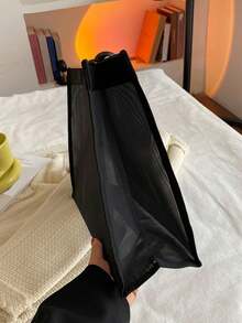 1 件女士欧美风格、镂空、户外收纳袋、手提袋、时尚、适合、适合学校、适合、简单纯色适合学生的学校用品、轻便、大容量、便携式网状沙滩包、非常适合家庭旅行、度假、假日、海滩、露营和徒步旅行、最适合海滩氛围的女士包 - 黑色 - 查看 6