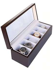 Estuche Organizador De Relojes Y Joyas En Madera, Reloj Caja Organizadora De Madera De Alta Calidad, Caja de Reloj Con 6 Compartimentos, Caja de Reloj de Con 6 Ranuras, Relojero Con Tapa Premium, Bote Para Joyas - Multicolor - Ver 11