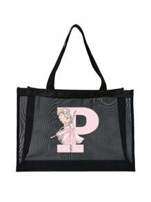 1 件女士欧美风格、镂空、户外收纳袋、手提袋、时尚、适合、适合学校、适合、简单纯色适合学生的学校用品、轻便、大容量、便携式网状沙滩包、非常适合家庭旅行、度假、假日、海滩、露营和徒步旅行、最适合海滩氛围的女士包 - 黑色 - 查看 22