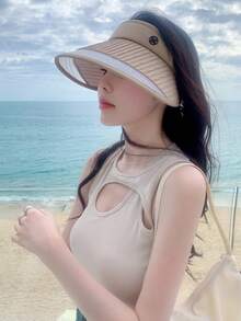 1頂女式大邊沿太陽帽,適用於騎行和旅遊等戶外活動；男女皆宜的帶有字母m網眼遮陽帽,適用於日常穿搭 - 字母 - 查看 13