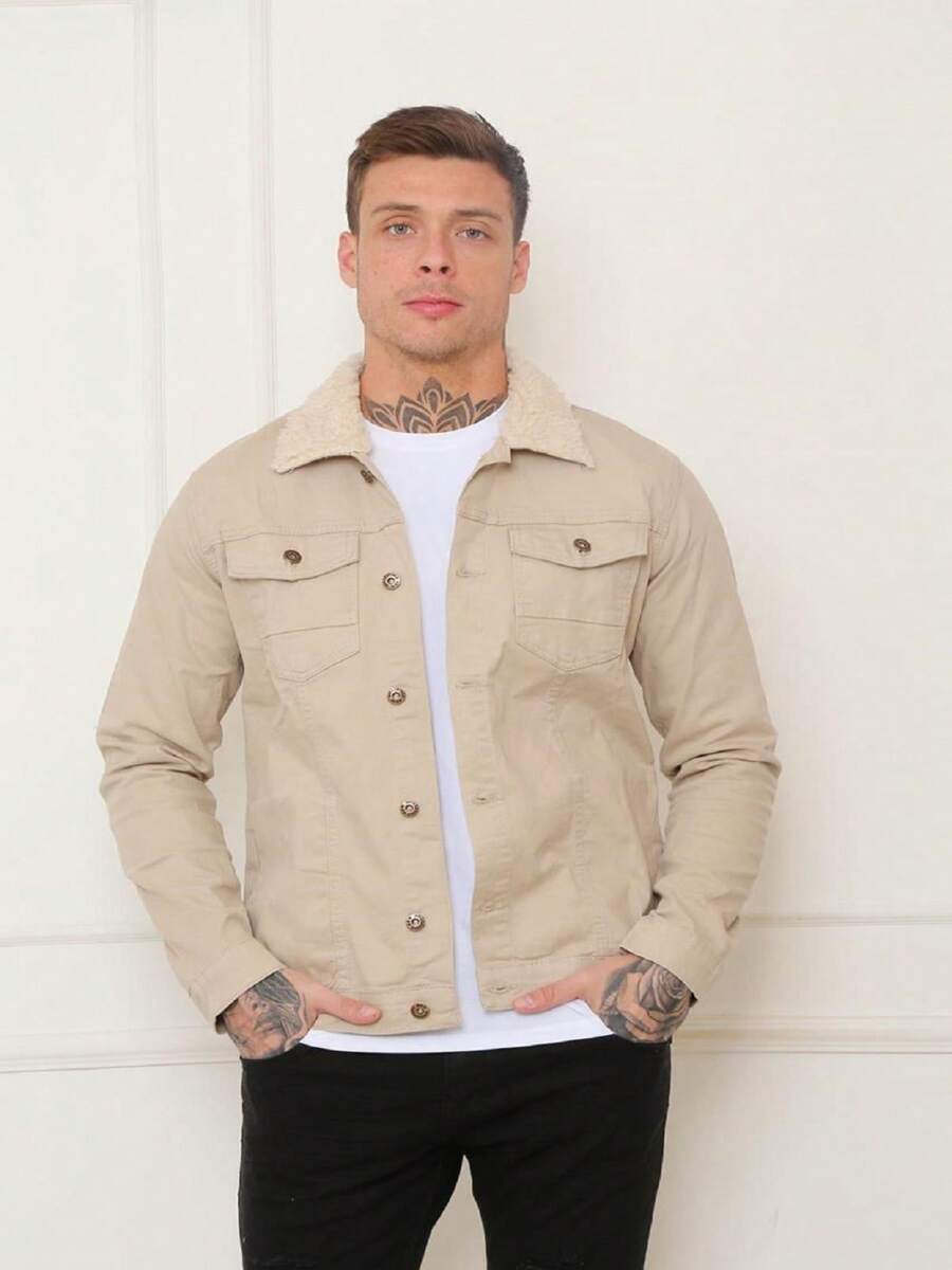 Men Denim Jackets - 米色 - 查看 1