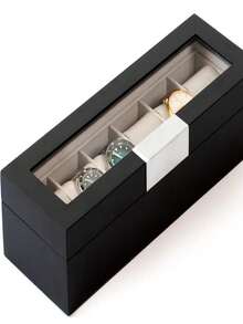 Estuche Organizador De Relojes Y Joyas En Madera, Reloj Caja Organizadora De Madera De Alta Calidad, Caja de Reloj Con 6 Compartimentos, Caja de Reloj de Con 6 Ranuras, Relojero Con Tapa Premium, Bote Para Joyas - Multicolor - Ver 6