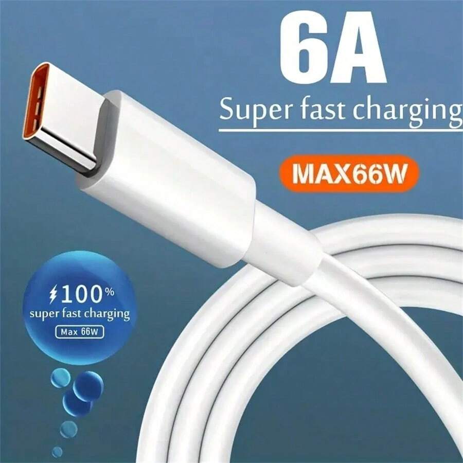 66W 6A Super-Fast Charging USB Type C Cable: Charge Your Android Phone In A Flash! - White - View 1