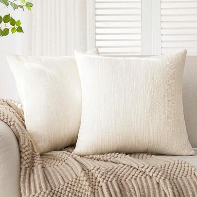 1pc/2pcs White Luxury Pillowcase Without Pillow Insert, Bohemian Style Decorative Textured Coarse Linen Fabric, Rugged Linen Craftsmanship, Suitable For Sofa, Living Room, Bedroom, Floor, Bench, Car, Office, Cafe And Other Leisure Spaces Decoration, No Shedding, No Pilling, All Seasons Use