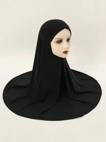1 件女士头巾，即时实用头巾，覆盖肩膀，适合日常佩戴，纯色，适合罩袍、Shayla、Tudong，即时长款 Khimar 头巾透气帽 - 純色方便頭巾 - 查看 3