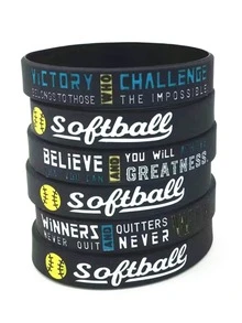 1 件/3 件壘球贏得勝利相信橡膠矽膠手環腕帶 - 黑色 - 查看 5