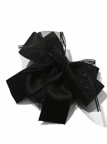 1pc Women's Solid Color Double-Layered Bowknot Hair Clip With Mesh Net Suitable For Nurse, Banker, Stewardess Daily Commute Elegant Valentine's Day Valentines, Hair Accessories, Hair Barrettes Hair Clips Claw Clips Hair Claws, Winter Outfit For Women, Bows, Cute, Head Accessories, Hairpin,Summer,Holiday,Travel - Black - View 5