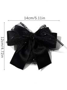 1pc Women's Solid Color Double-Layered Bowknot Hair Clip With Mesh Net Suitable For Nurse, Banker, Stewardess Daily Commute Elegant Valentine's Day Valentines, Hair Accessories, Hair Barrettes Hair Clips Claw Clips Hair Claws, Winter Outfit For Women, Bows, Cute, Head Accessories, Hairpin,Summer,Holiday,Travel - Black - View 3