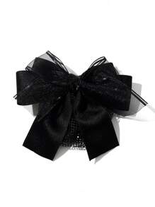 1pc Women's Solid Color Double-Layered Bowknot Hair Clip With Mesh Net Suitable For Nurse, Banker, Stewardess Daily Commute Elegant Valentine's Day Valentines, Hair Accessories, Hair Barrettes Hair Clips Claw Clips Hair Claws, Winter Outfit For Women, Bows, Cute, Head Accessories, Hairpin,Summer,Holiday,Travel - Black - View 2