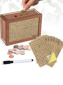 1set Wooden Money Box, Money Box, Money Box With Digital Crossover, Money Box With Counter, Reusable Money Box Set, Complete With 8 Savings Goals - Brown - View 1