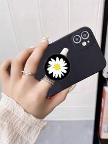 1Pc Sáng Tạo Hoạt Hình Họa Tiết Hoa Cúc Dễ Thương Có Thể Gập Lại Đế Kéo Đẩy Chống Rơi Chống Trượt Vỏ Điện Thoại Cạnh Thẳng Tương Thích Với Samsung iPhone Redmi - màu đen - Xem 3