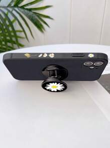 1Pc Sáng Tạo Hoạt Hình Họa Tiết Hoa Cúc Dễ Thương Có Thể Gập Lại Đế Kéo Đẩy Chống Rơi Chống Trượt Vỏ Điện Thoại Cạnh Thẳng Tương Thích Với Samsung iPhone Redmi - màu đen - Xem 2