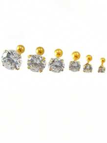 2 Pieces Stainless Steel 4 Prong Ear Studs Earrings For Girl Tragus Cartilage Standard Lobe Daith Piercing Jewelry