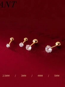 2 Pieces Stainless Steel 4 Prong Ear Studs Earrings For Girl Tragus Cartilage Standard Lobe Daith Piercing Jewelry