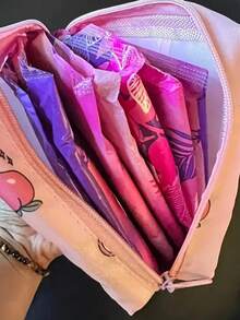 1pc Sanitary Napkin Storage Bag With Large Capacity, Cute Pattern And Waterproof Material, Used To Store Sanitary Napkins And Panty Liners. Girls' Menstrual Pad Bag - Blue - View 1