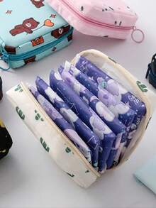 1pc Sanitary Napkin Storage Bag With Large Capacity, Cute Pattern And Waterproof Material, Used To Store Sanitary Napkins And Panty Liners. Girls' Menstrual Pad Bag - Blue - View 3