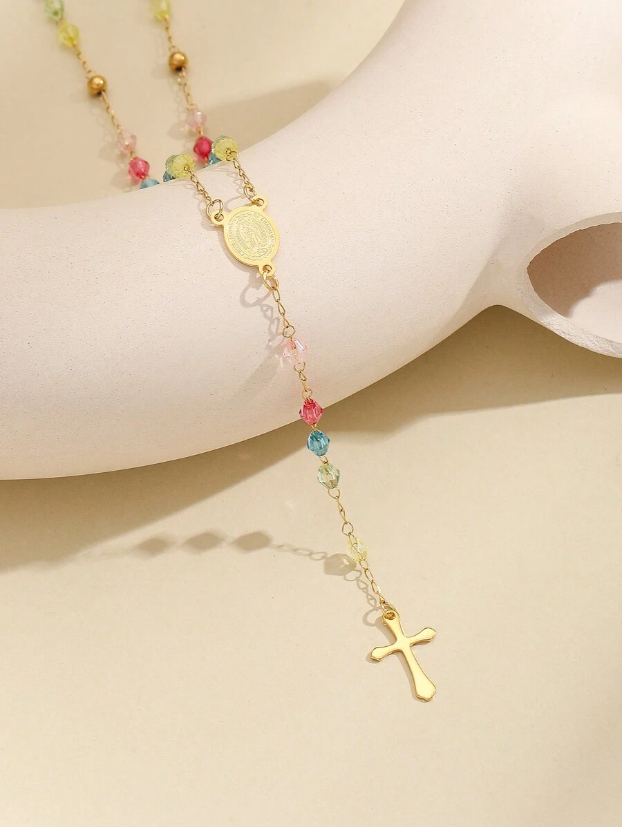 1條女士多彩水晶珠不鏽鋼吊墜項鏈 - 3 - 查看 1