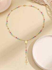 1條女士多彩水晶珠不鏽鋼吊墜項鏈 - 3 - 查看 3