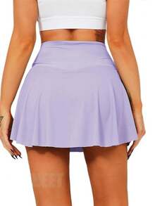 Women's 2 In 1 Running Skirt With Built-In High Waist Lycra Shorts With Ruffles Quick Dry For Golf Yoga Training - Lilac Purple - View 2