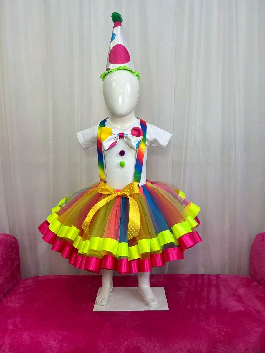 Traje De Payasita Para Niña Arcoiris Tutú Disfraz Del Circo - Multicolor - Ver 1