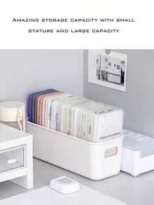 1pc Long White Storage Box For Small Items, Large Capacity, Amazing Storage Capability, Open Design For Easily Access, Convenient Carrying With Handles On Both Sides - White - View 4