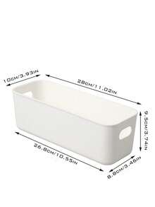 1pc Long White Storage Box For Small Items, Large Capacity, Amazing Storage Capability, Open Design For Easily Access, Convenient Carrying With Handles On Both Sides - White - View 2