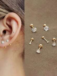 2 Pieces Stainless Steel 4 Prong Ear Studs Earrings For Girl Tragus Cartilage Standard Lobe Daith Piercing Jewelry