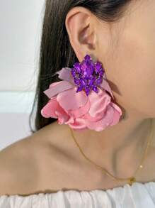 1 Pair Of Evening Rhinestone Flower Earrings Suitable For Ladies Parties And Daily Wear Valentines - 1 Pair Of Evening Rhinestone Flower Earrings - View 4