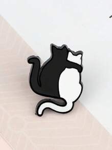 1pc Black And White Cat Enamel Pins Hugging Cats Brooches Cartoon Cute Animal Backpack Lapel Custom Badges Jewelry Gifts For Friends - A - View 2
