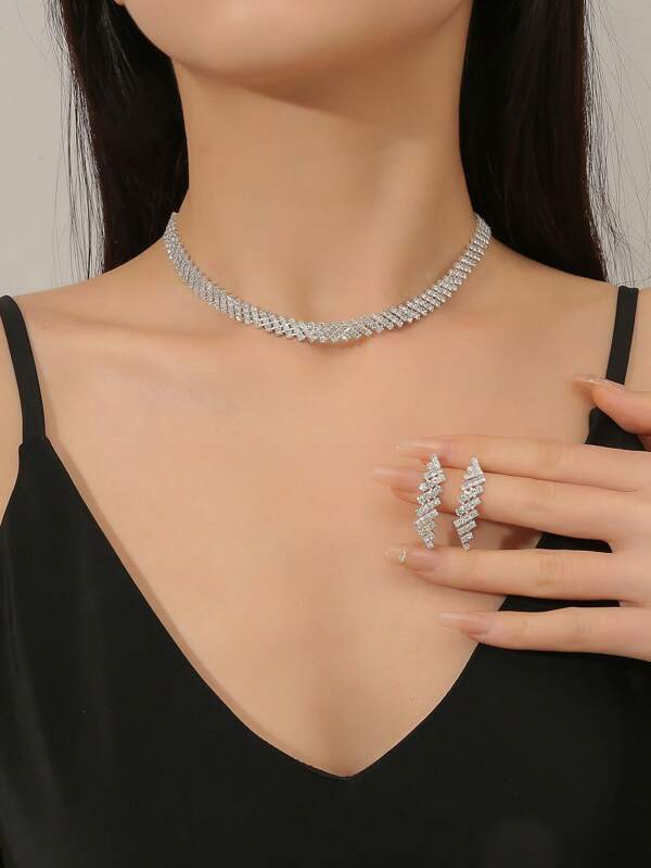 3 Pièces/set Ensemble De Bijoux Collier Et Boucles D'oreilles En Strass