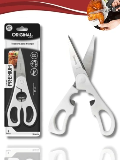 Tesoura De Cozinha 3 Funções Corta Osso Peixes Frango Carnes Original Line