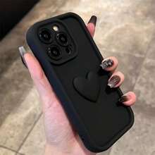 1pc 3D Heart Shape Precise Camera Cut-Out Thick Soft TPU Shock-Proof Phone Case Compatible With Samsung, 16/7/8/11/12/13/14/15/X/XR/Xs/Plus/Pro/Pro Max/SE2,International Version, Not The Domestic Version - black[0] - View 4
