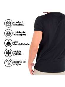 Kit 3 Camiseta Algodão Pima Peruano Masculina Lisa Básica - Preto - Visão 3