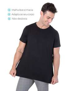 Kit 3 Camiseta Algodão Pima Peruano Masculina Lisa Básica - Preto - Visão 2